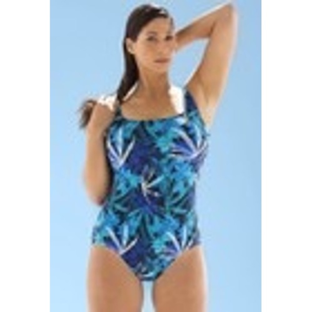 Aquabelle One Piece Womens Swimsuit 18W Blue Floral Chlorine Resistant NWT